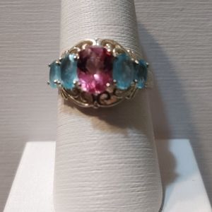 Sterling Silver Pink Sapphire and Blue Topaz Ring